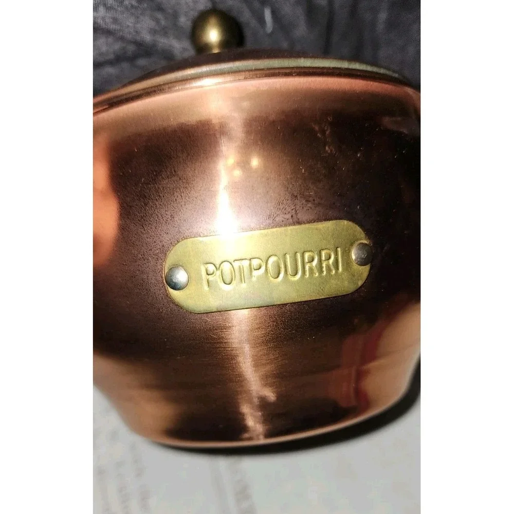 Vintage Copper Potpourri Pot Brass Handles Lid Simmer Pot Cottagecore Label Gran